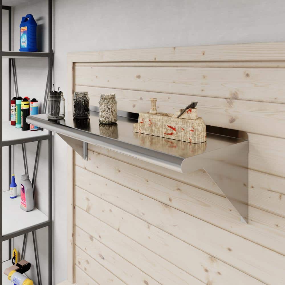 36'' Stainless Steel Wall Shelf with Brackets and Backsplash