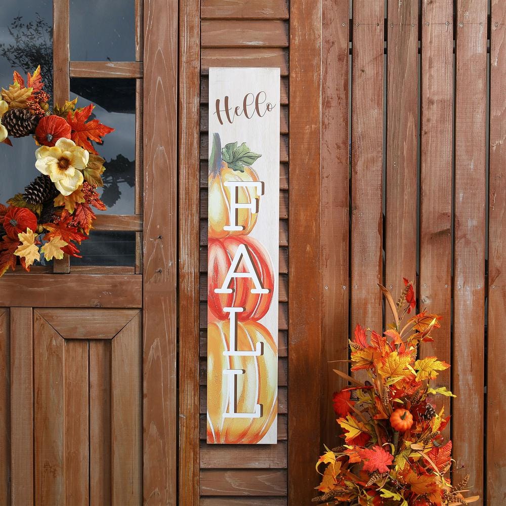 42" Orange and White Wooden Pumpkin Fall Porch Sign
