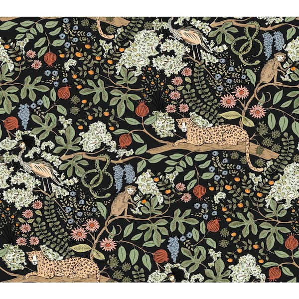 Safari Black Jungle Toile Premium Peel and Stick Wallpaper