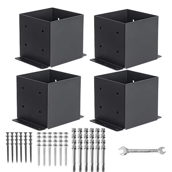 Carbon Steel 6 in. x 6 in. Post Base, (Inner Size 5.6 in. x 5.6 in.), Thick Solid Steel and Black Powder Coated (4-Pack)
