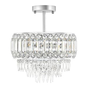 11.6 in. 3-Light Chrome Glam Crystal Semi-Flush Mount Chandelier