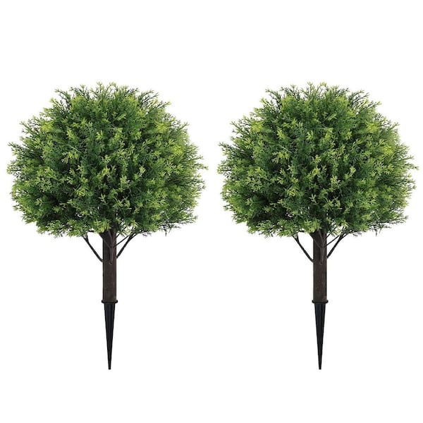poetree 2 ft. Artificial Cedar Ball Bush Topiary Tree with Spike (2-Pack)
