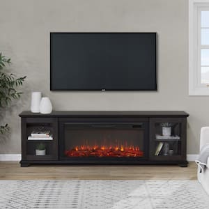 Benjamin 81 in. Freestanding Wood Electric Fireplace TV Stand in Weathered Wood