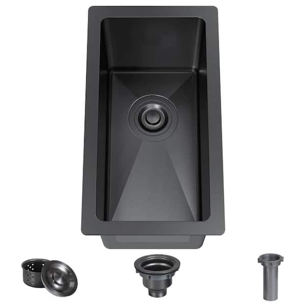 18 in. Dual Mount Single Bowl 18 Gauge Matte Black Stainless Steel Drop-In Bar Prep Sink with Strainer