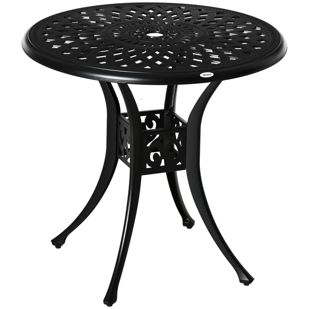 Black Antique Cast Aluminum Outdoor 30 in. Round Dining Table Bistro