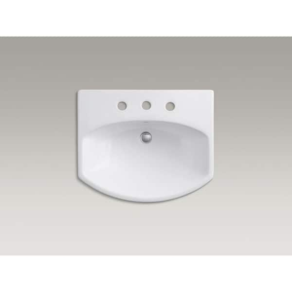 Kohler Cimarron 8 In Widespread Vitreous China Pedestal Combo Bathroom Sink In White With Overflow Drain K 2362 8 0 The Home Depot