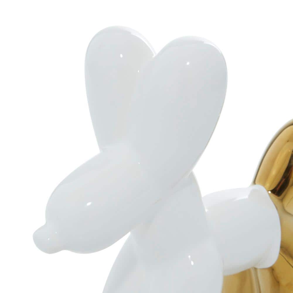 White and Gold Ceramic Balloon Dog Sculpture for Kids