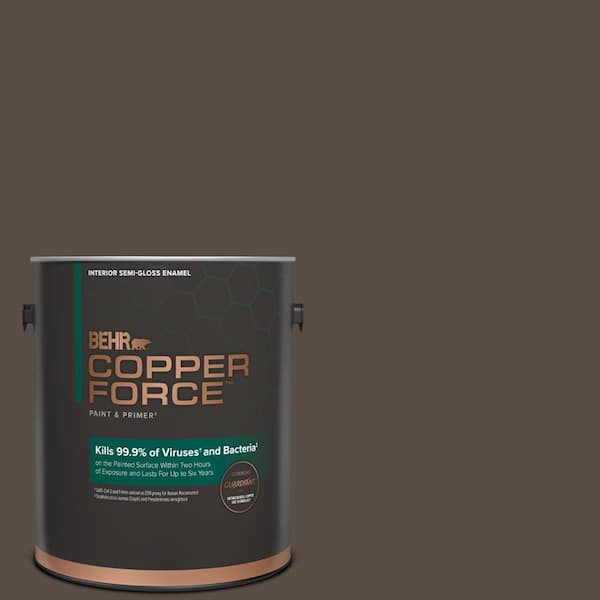 COPPER FORCE 1 gal. #PPU5-19 Dark Truffle Semi-Gloss Enamel Virucidal and Antibacterial Interior Paint & Primer