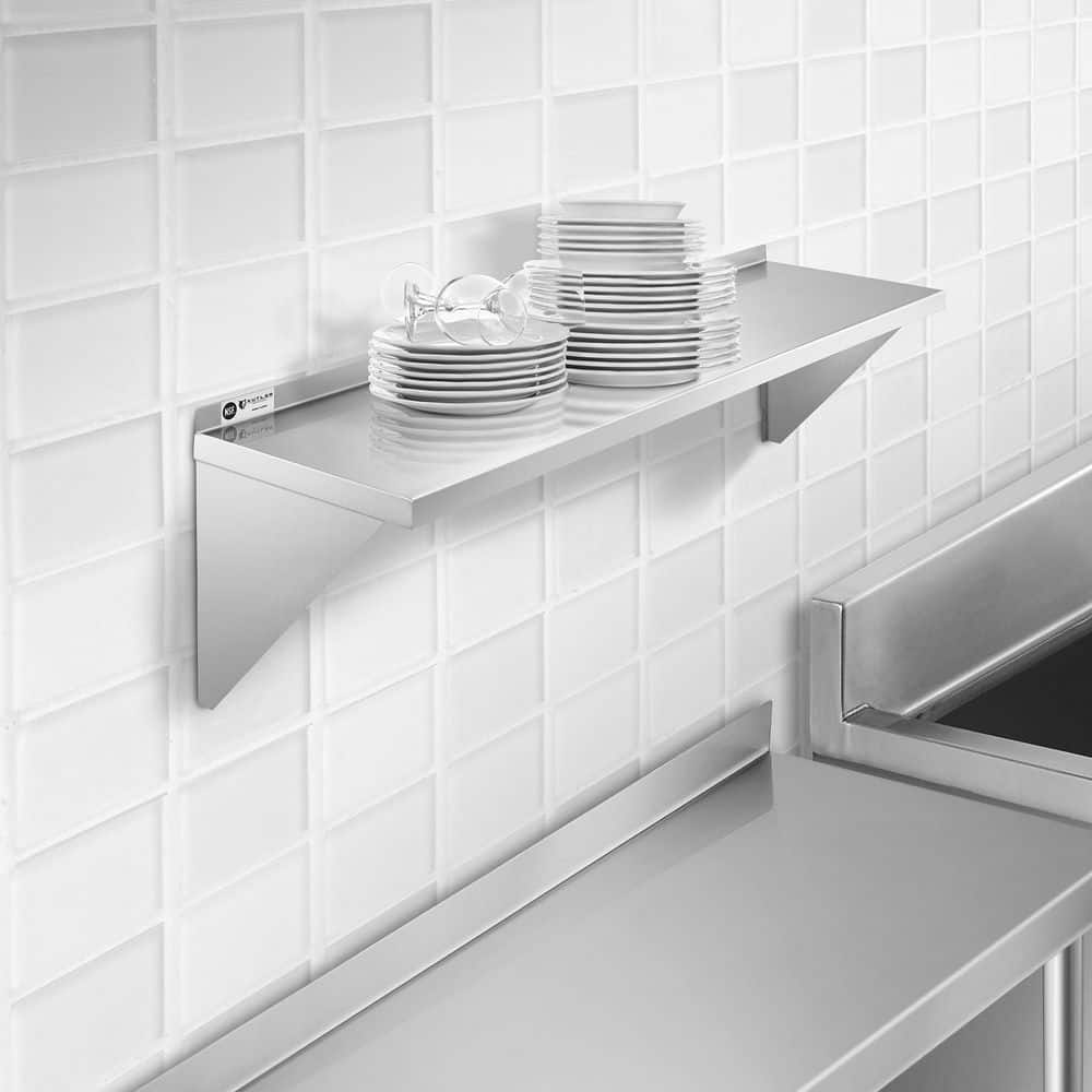 KUTLER 48" Stainless Steel Wall Mounted Shelf with Backsplash