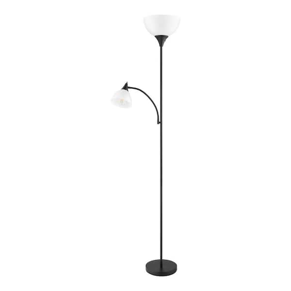 Hampton Bay 70 in. Black Mother Daughter 2-Light Torchiere Floor Lamp with Plastic Shade