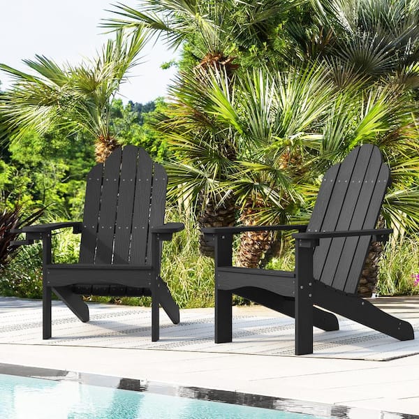 LUE BONA Phillida Black Recycled HIPS Plastic Weather Resistant Reclining Outdoor Adirondack Chair Patio Fire Pit Chair(2pack)