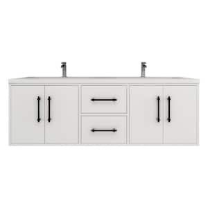 Victoria 59 in. W x 20 in. D x 22 in. H Double Sink Floating Bath Vanity in Gloss White with White Acrylic Top