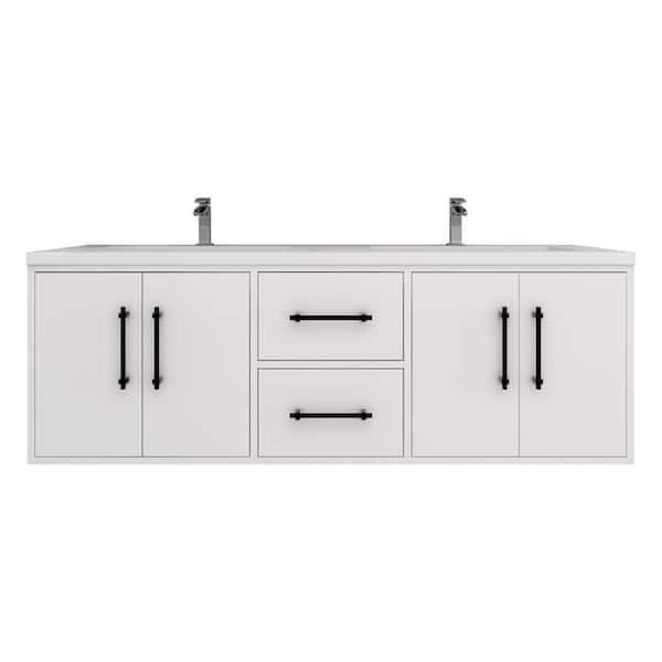 Victoria 59 in. W x 20 in. D x 22 in. H Double Sink Floating Bath Vanity in Gloss White with White Acrylic Top