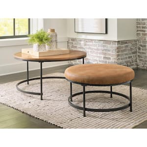 Drezmoore 36 in. Brown/Black Round MDF Nesting Coffee Table (Set of 2)