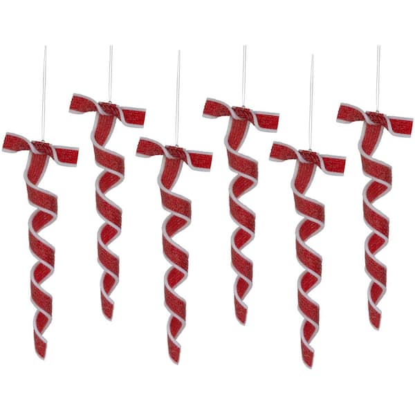 6ct Frosted Red and White Candy Twist Christmas Ornaments 9"