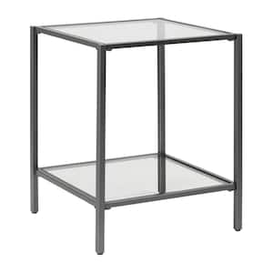 Camber Elite 18.5 in. W Pewter Square Glass Side Table with Metal Frame