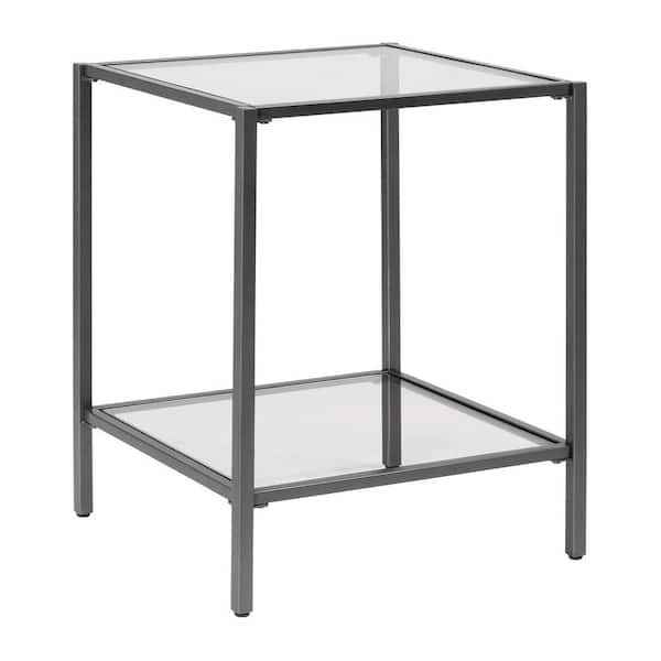 Studio Designs Home Camber Elite 18.5 in. W Pewter Square Glass Side Table with Metal Frame