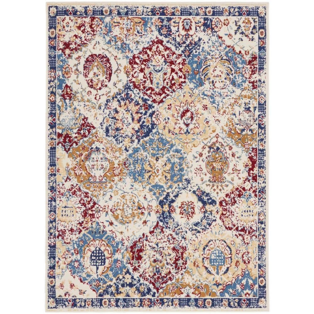 Nourison Grafix Blue Multicolor 5 ft. x 7 ft. Medallion Traditional ...