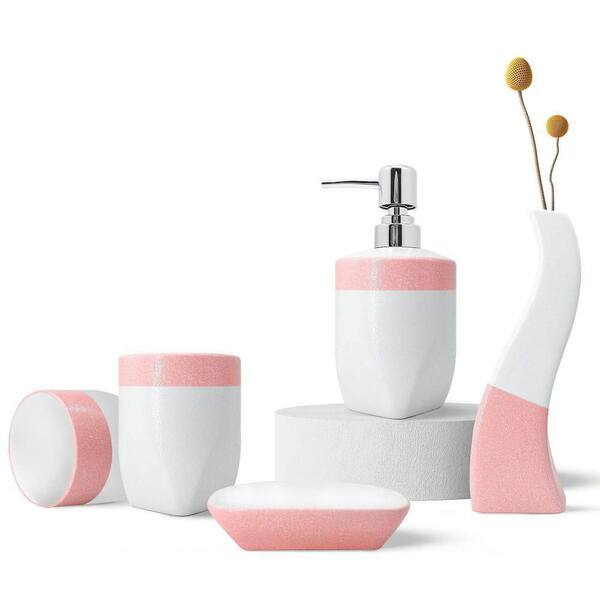 Luxury Ceramic Bathroom Accessories Elegant Bathroom Sets 1 Soap Bottle+1  Soap Dish +1toothbrush Holder+2 Cups Pink Color BS 06 From Lovehomes,  $126.64