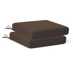 FadingFree (Set of 2) 20 in. x 19.5 in. x 4 in. Outdoor Patio Thick Square Lounge Chair Seat Cushions with Ties in Brown