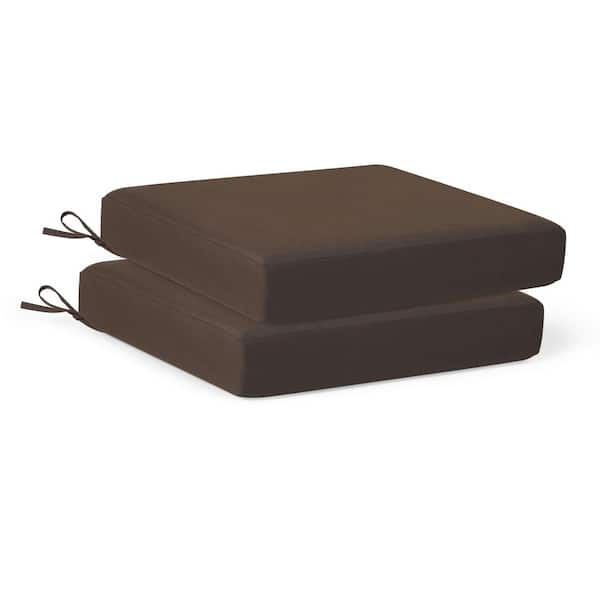 WESTIN OUTDOOR FadingFree (Set of 2) 20 in. x 19.5 in. x 4 in. Outdoor Patio Thick Square Lounge Chair Seat Cushions with Ties in Brown