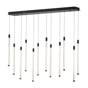 Aurora 44.1 in. 12-Light Rectangle Dimmable Integrated LED Matte Black Chandelier with Strip Cylinder LED Bulbs