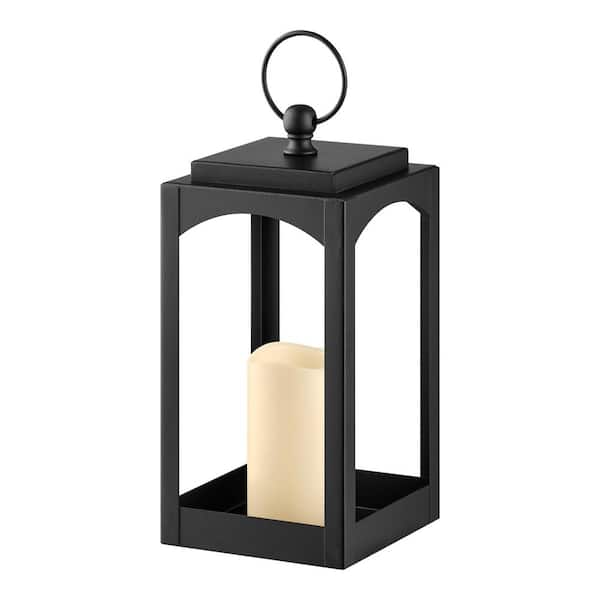11.8 in. Black Metal Lantern With LED Candle