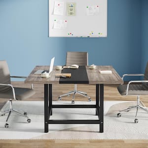 Capen 39.3 in. Square Gray and Black Engineered Wood Computer Desk Small Conference Table