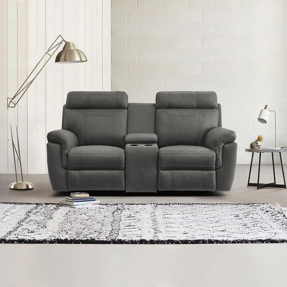 Clifton 76" Gray Microfiber Reclining Loveseat with Cup Holders