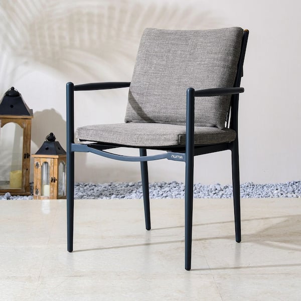 Nord Aluminum Fabric-Covered Patio Outdoor Dining Chair With Gray Cushions (2-Pack)
