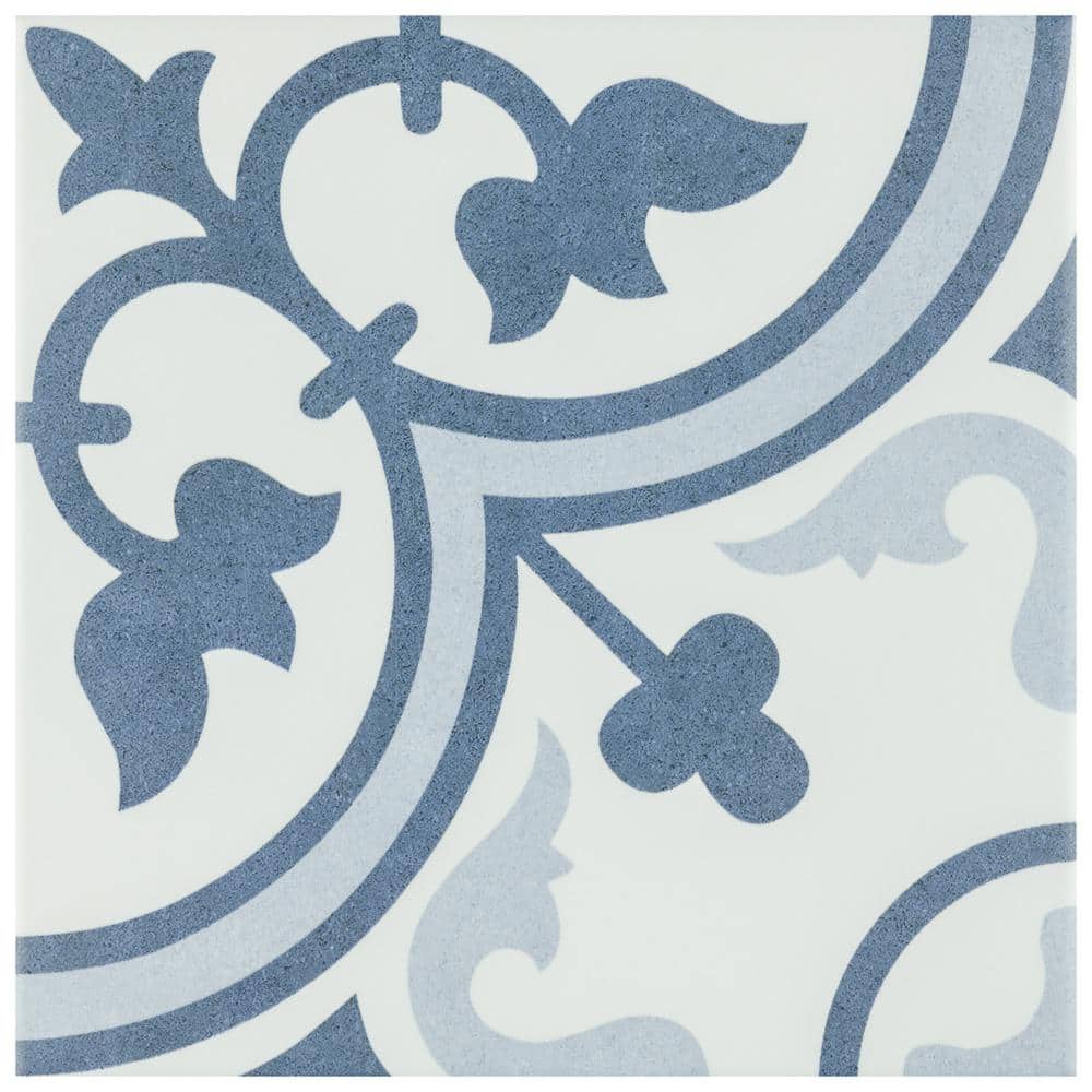 Arte 10" x 10" Blue and White Porcelain Patterned Tile