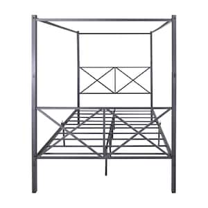 Black Metal Frame Full Canopy Bed with Storage