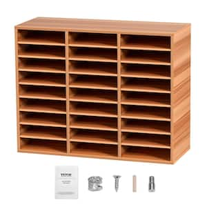 27-Compartments Wood Literature Organizer, Adjustable Shelves, Medium Density Fiberboard Mail Center, Office Home School