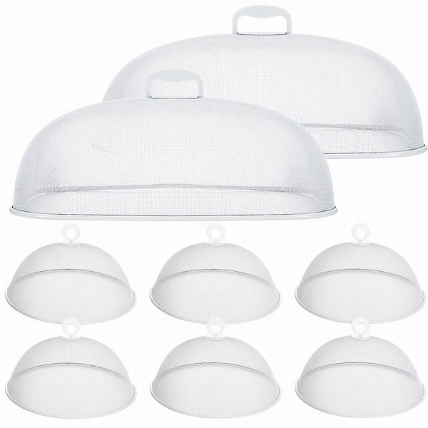 White Metal Mesh Food Cover Set Picnic Covers 8-Pieces Extra Large and Dome for Plates and Bowls