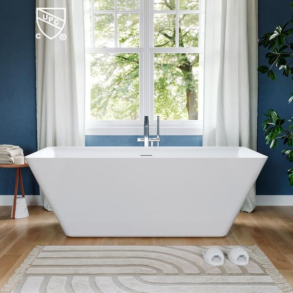 66 in. x 30 in. Acrylic Freestanding Soaking Bathtub in Glossy White
