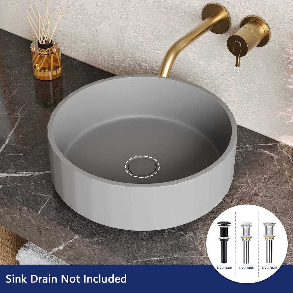 17" Round Light Gray Concrete Above-Counter Bathroom Vessel Sink