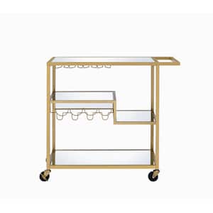 Adamsen Gold and Clear Glass Serving Cart With Shelves