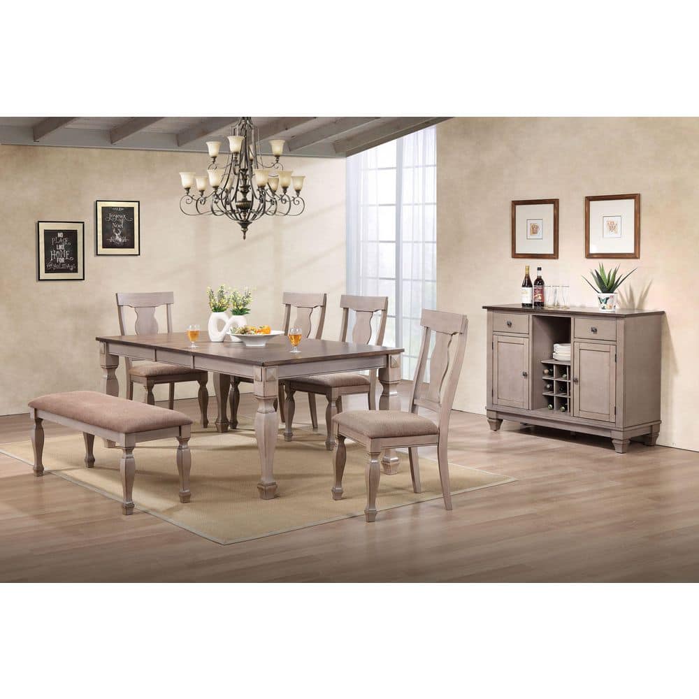 Two-Tone Brown Wood Sideboard Buffet Server with Wine Rack