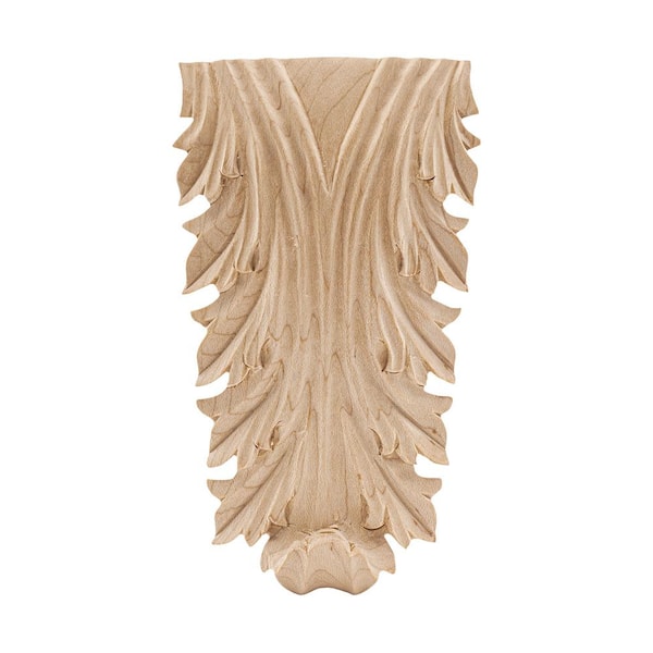 American Pro Decor 3/4 in. x 3-3/8 in. x 5-5/8 in. Unfinished Hand Carved Hard Maple Wood Acanthus Applique Onlay Moulding (2-Pack)