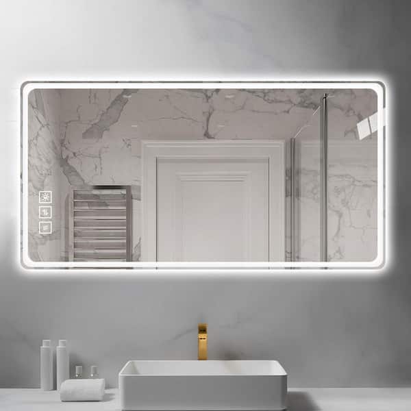 Zeus & Ruta 40 in. W x 32 in. H Large Rectangular Frameless Anti-Fog Wall Bathroom Vanity Mirror in Silver