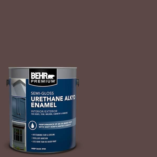 BEHR PREMIUM 1 gal. #MQ1-58 Chocolate Soul Urethane Alkyd Semi-Gloss Enamel Interior/Exterior Paint