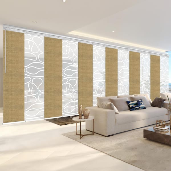 EMOH Golden Swirl 140 in. - 260 in. W x 94 in. L Adjustable 12-Panel White Double Rail Panel Track with 23.5 in. Slates