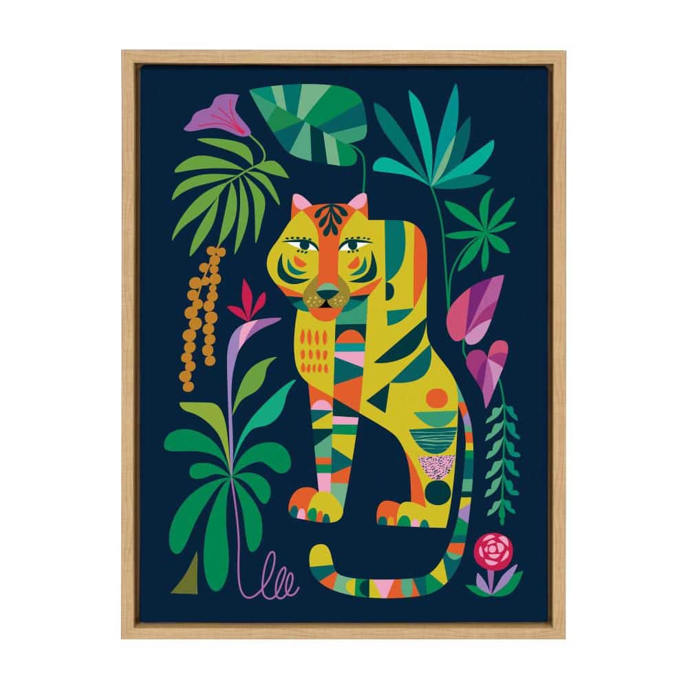 Colorful Tiger in the Forest Canvas Art with Natural Frame
