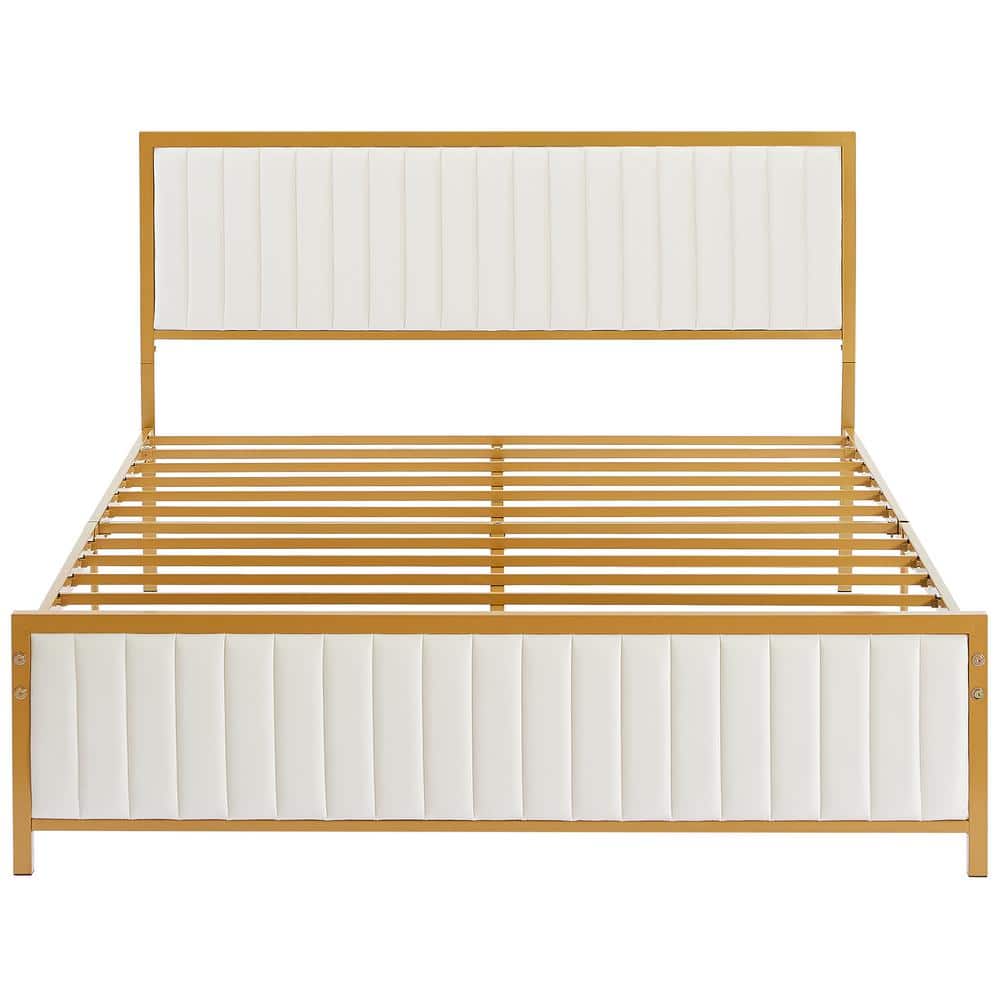 VECELO Bed Frame, Gold Queen Metal Frame, Heavy Duty Metal Foundation