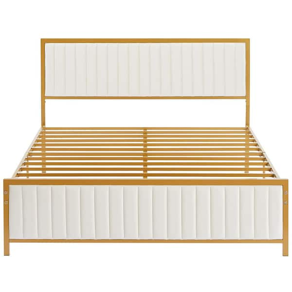 VECELO Bed Frame, Gold Queen Metal Frame, Heavy Duty Metal Foundation ...