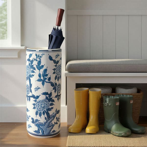 Blue and White Ceramic Umbrella Stand