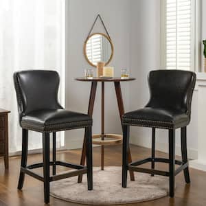Sonoma 27 in. Black Brown Faux Leather Upholstered Armless Bar Stool and Counter Stool with Wood Frame Set of 2