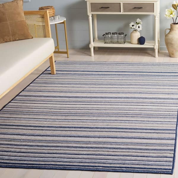 Escape Beige/Blue 8 ft. x 10 ft. Machine Washable Striped Modern Area Rug