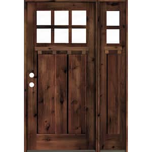 50 in. x 80 in. Craftsman Alder 2 Panel Right-Hand 6 Lite Clear Glass DS Red Mahogany Wood Prehung Front Door/Sidelite
