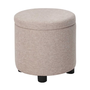 Designs4Comfort Tan Fabric Round Accent Storage Ottoman with Reversible Tray Lid